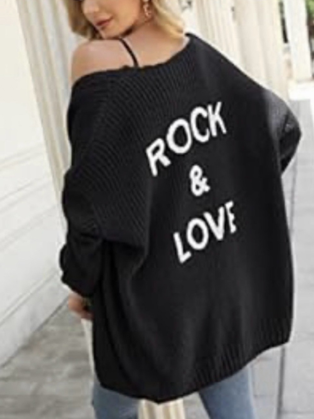 Rock & Love Black Oversized Women's Sweater